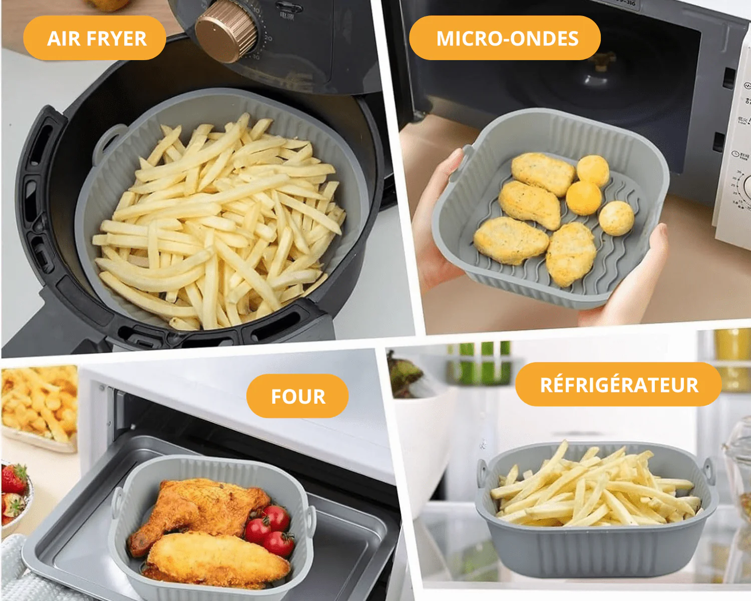 Grand récipient antiadhésif en silicone CARRÉ de 8.5 pouces pour air fryer - Image 4