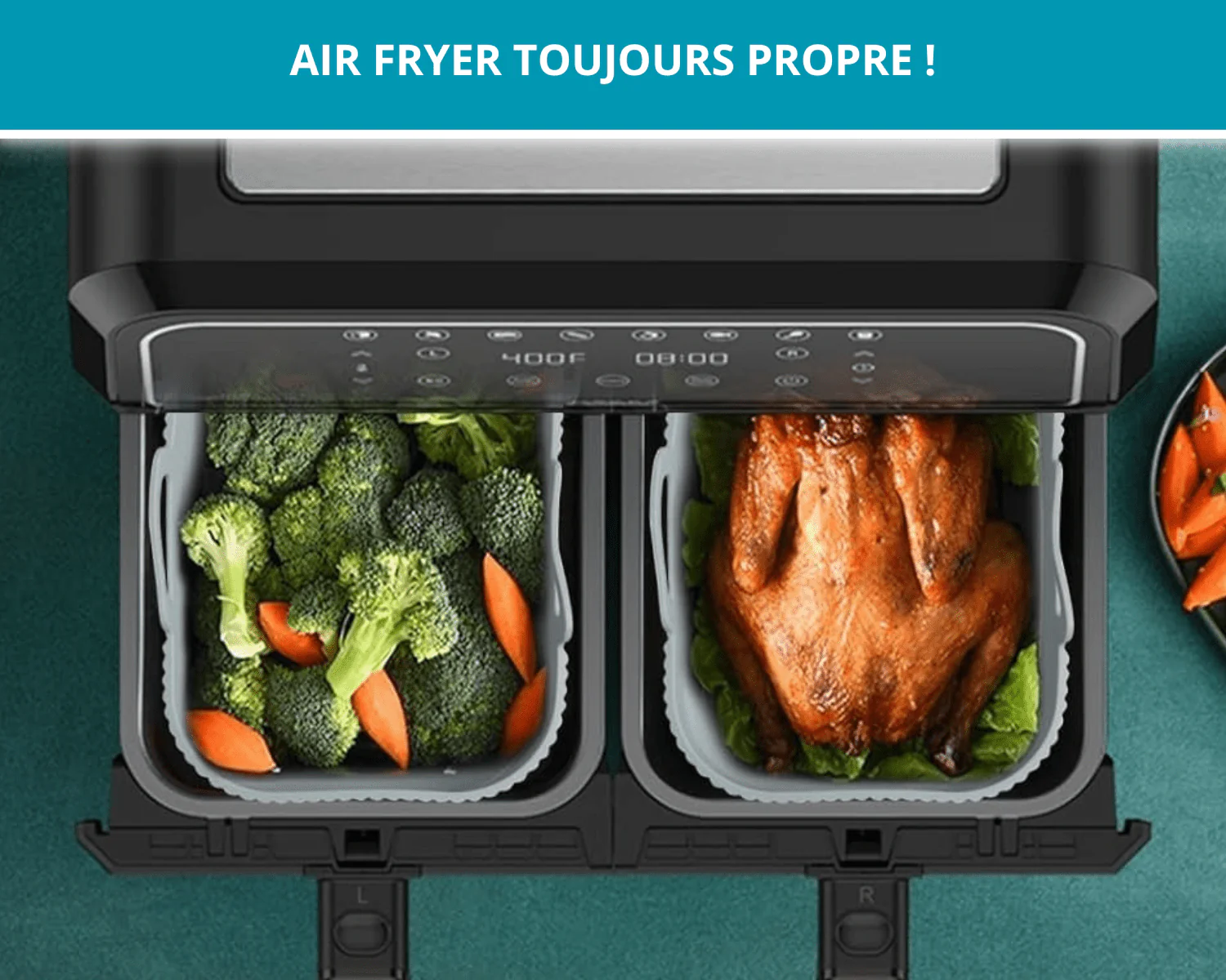 Récipient antiadhésif RECTANGULAIRE en silicone pour air fryer - Image 3
